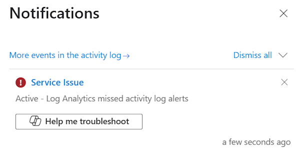 Screenshot of Azure Copilot providing a link to help troubleshoot an error in the Notifications pane.