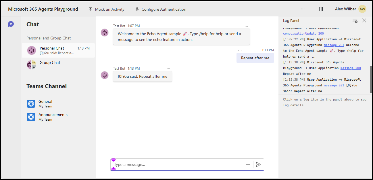 Your agent in the agents playground