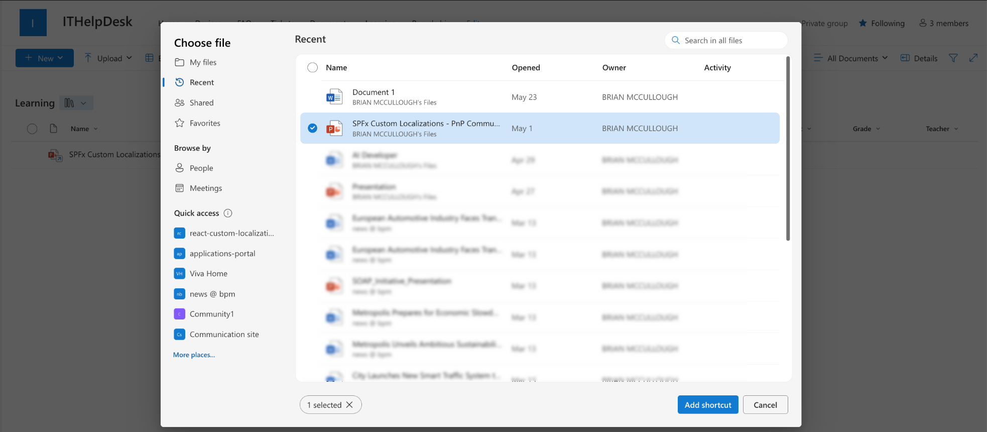 Creating a document link from a document library