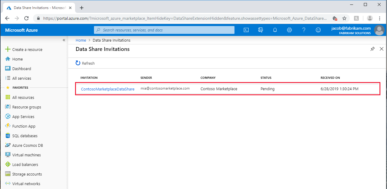 Screenshot della pagina degli inviti in cui viene mostrato un invito in sospeso.