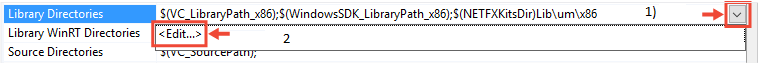 Finestra di dialogo per modificare i percorsi della libreria Dettaglio dell'elenco a discesa della proprietà Directory di libreria con il comando Modifica evidenziato.