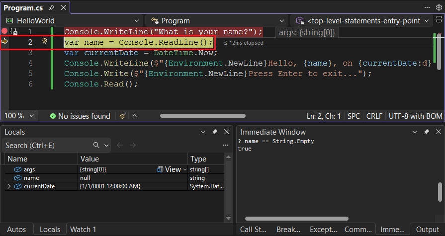 Esegui il passo in metodo di Visual Studio - C#