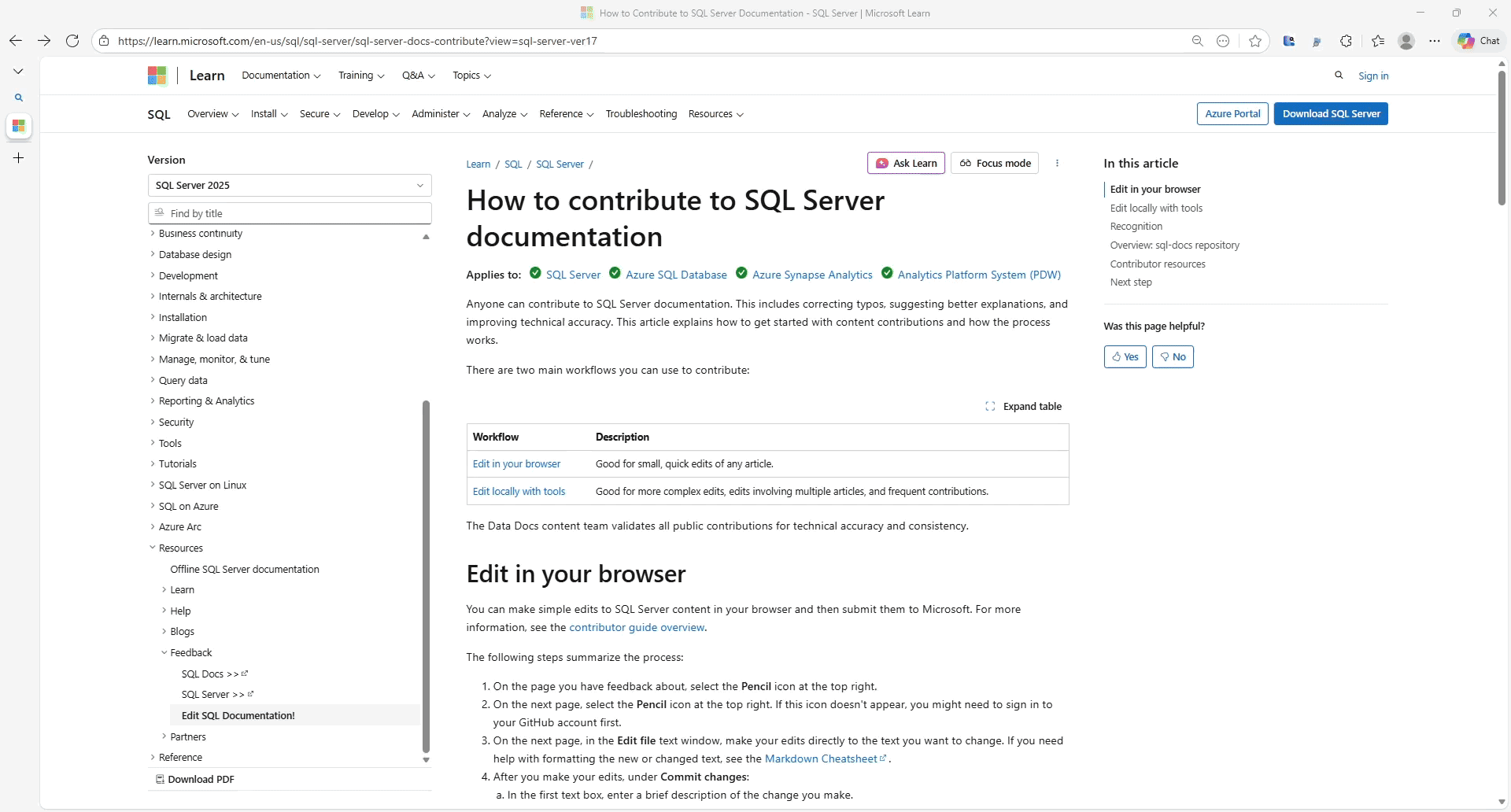 Screenshot che mostra l'opzione per modificare la documentazione dati.