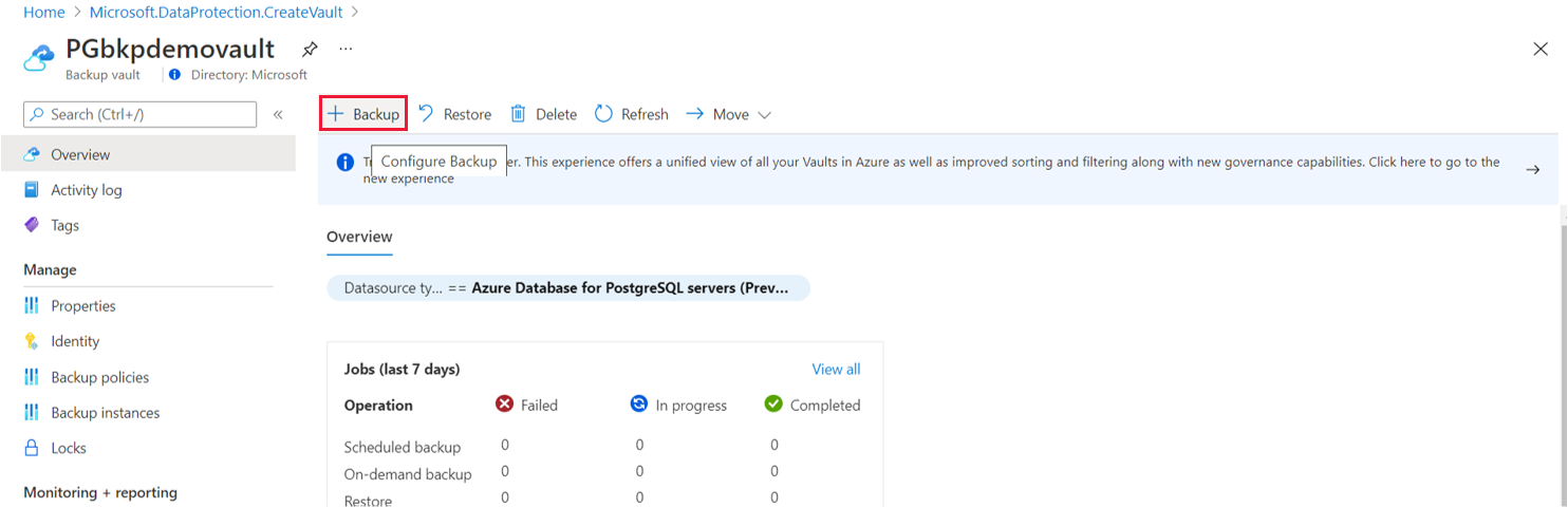 バックアップを追加するためのボタンを示すスクリーンショット。