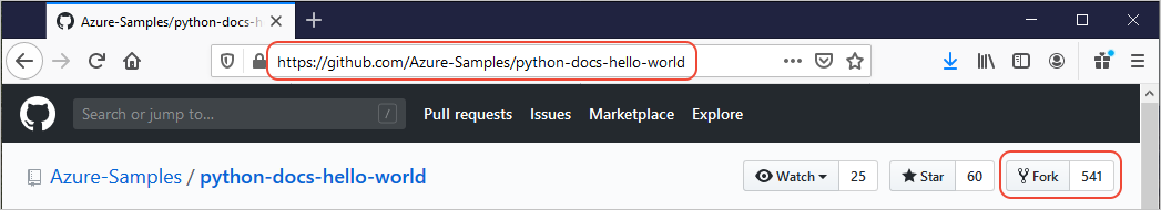 GitHub でのサンプル リポジトリのフォーク