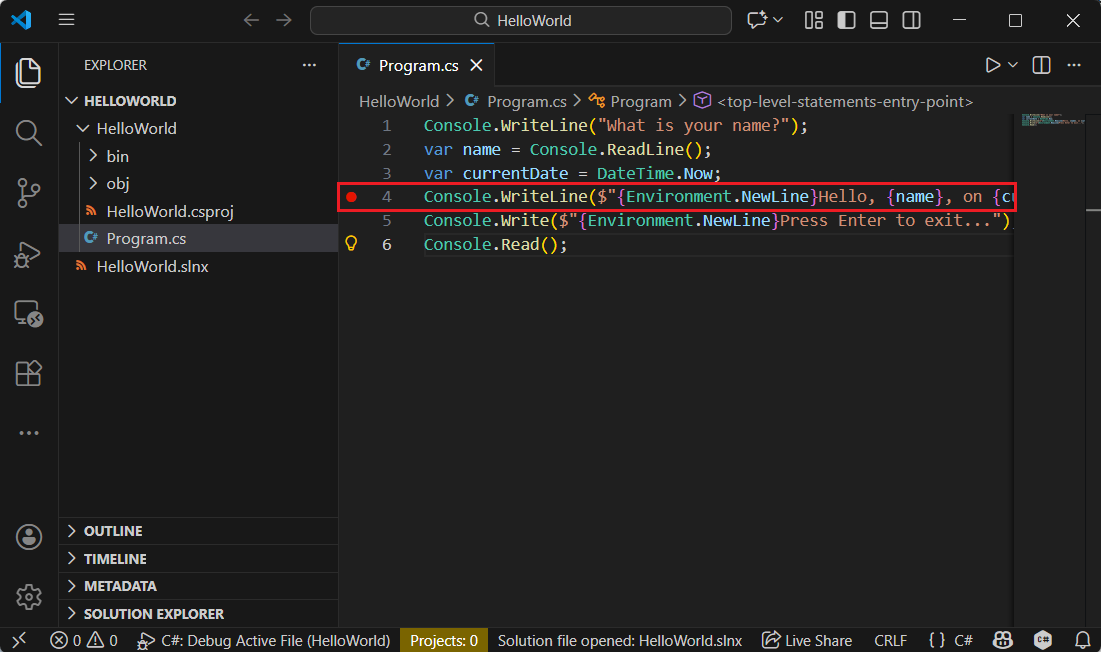 ブレークポイント セット