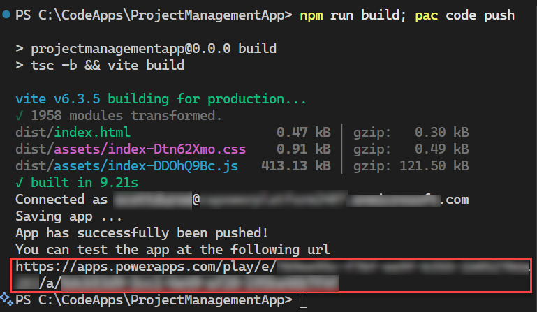 Power Apps に、アプリを開くリンク付きで発行されたアプリ