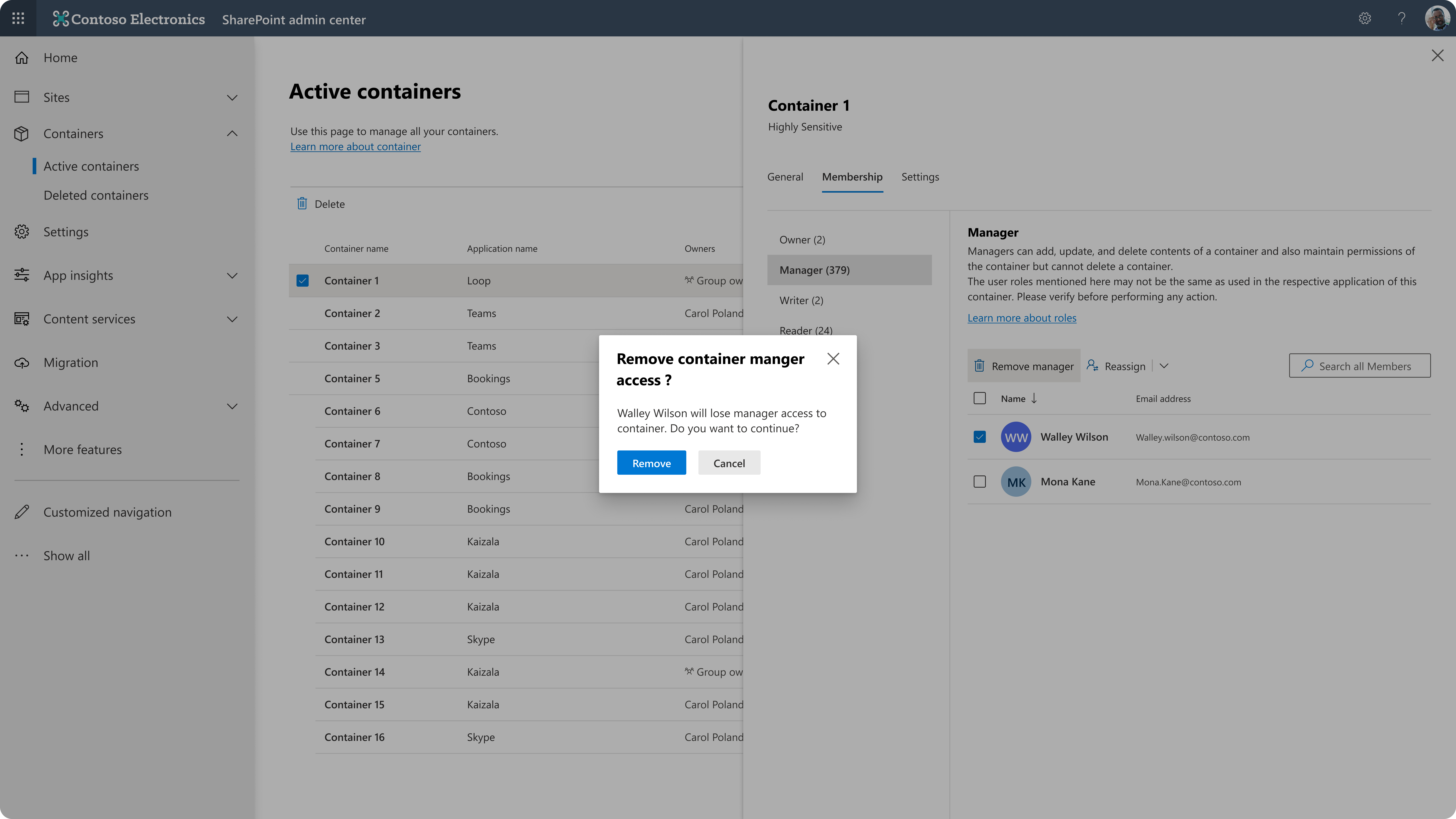 SPE コンテナーの削除