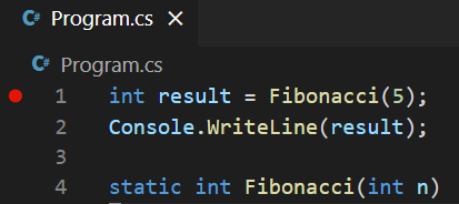 コード内のブレークポイント位置のスクリーンショット