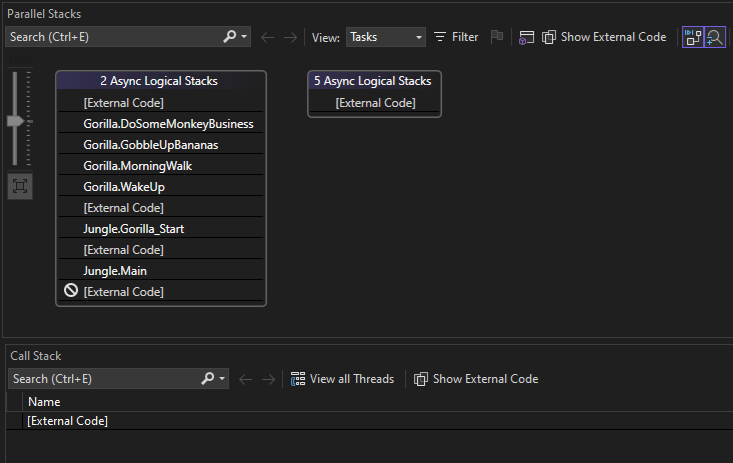 コード修正後のデバッガー コンテキストのスクリーンショット。