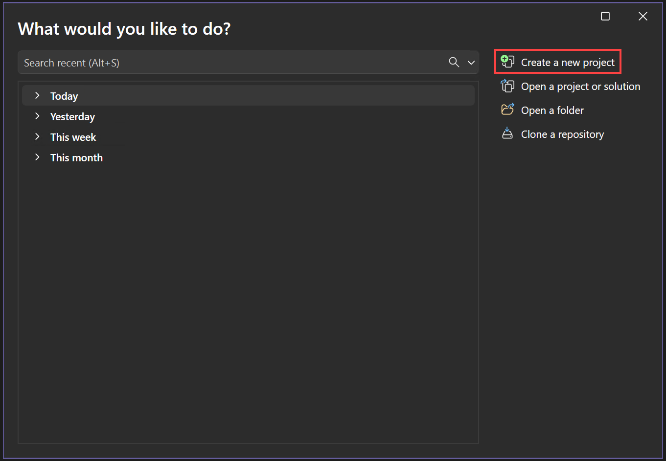 [新しいプロジェクトの作成] を示すスクリーンショット