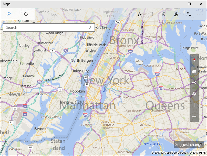 Windows Maps アプリのスクリーンショット。